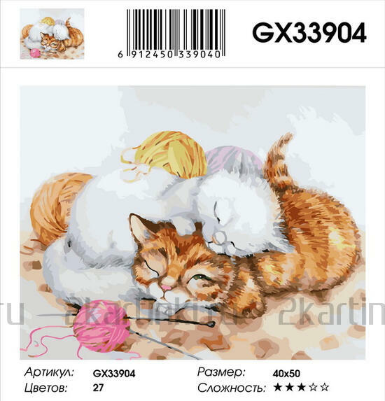 Картина по номерам 40x50 Котята отдыхают на пряже
