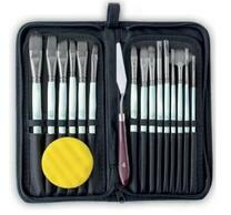 Без бренда «Коробка 50 шт.: Набор кистей для рисования в чехле, премиум набор (15 нейлоновых кистей, 1 мастихин) белые» в Набережных Челнах