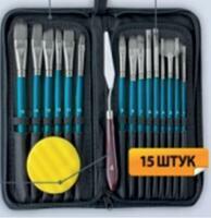 Без бренда «Коробка 50 шт.: Набор кистей для рисования в чехле, премиум набор (15 нейлоновых кистей, 1 мастихин) синие» в Набережных Челнах
