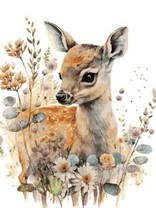 Милый олененок среди цветов