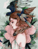 Без бренда «Девушка с большим цветком и птицы» в Набережных Челнах в интернет-магазине  Без бренда «Девушка с большим цветком и птицы» в Набережных Челнах