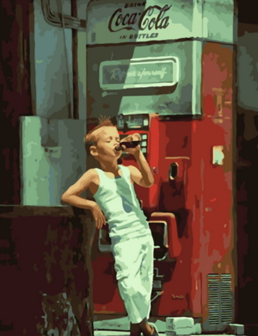 Картина по номерам 40x50 Мальчик и автомат кока-колы