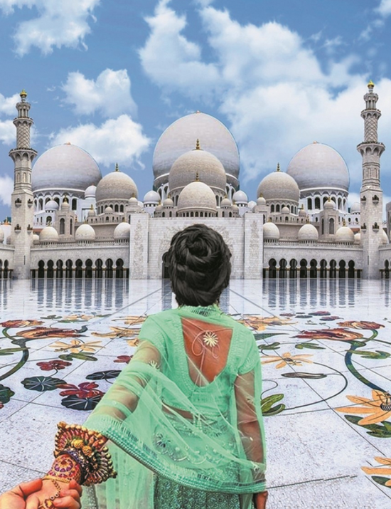 Алмазная мозаика 40x50 Девушка у мечети шейха Зайда