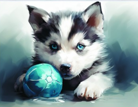 Алмазная мозаика 40x50 Милый щенок хаски с мячиком