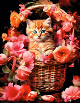 Без бренда «Рыжий котенок в корзине с цветами» в Набережных Челнах